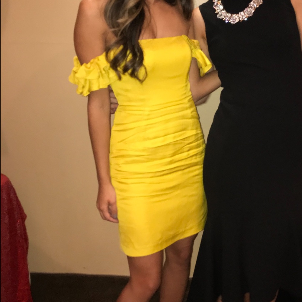 Bardot off the shoulder ruffle dress- Yellow